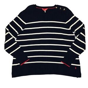 Joules Portlow Navy White Striped Sweater Gold Anchor Button Multi US 12 213837